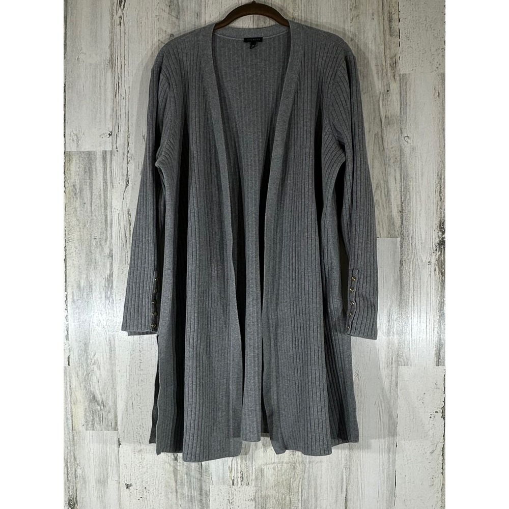 Talbots Cardigan‎ Sweater Size XL Ribbed Gray Open Front Gold Buttons READ